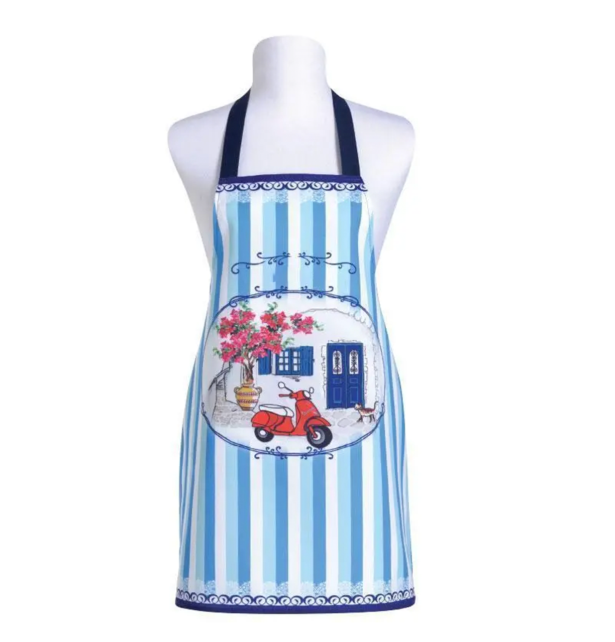 Kitchen Apron with Greek Village and Vespa
