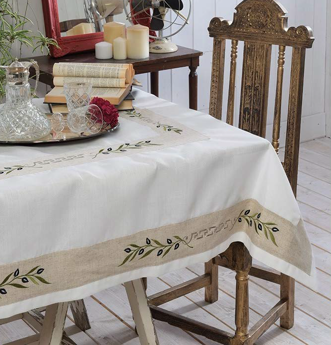 Table Cloth with Olive Branches and Greek Key border
