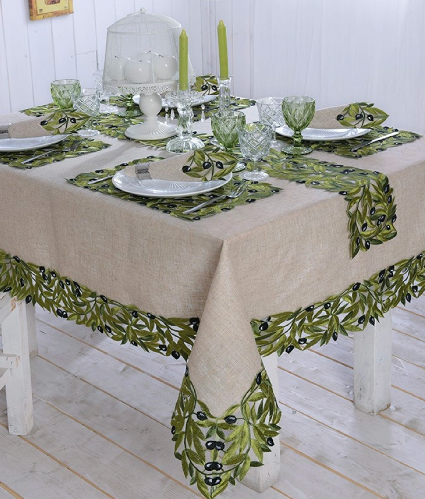 Table Cloth with Olive Branch Border