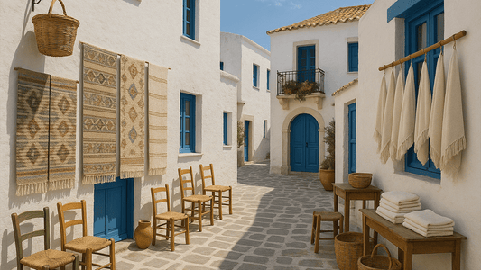 Greek Village Charm on Cobblestone Street