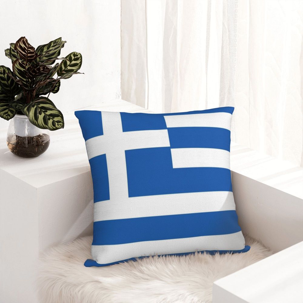 Greek Flag Square Throw Pillow Cover