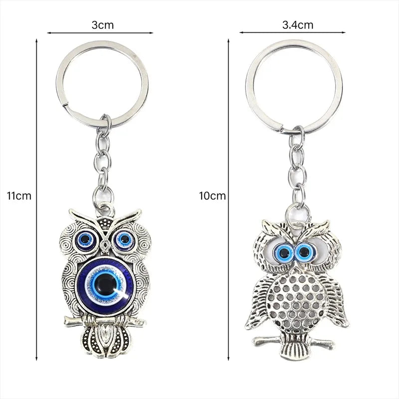 Greek Owl with 'Mati' Evil Eye Keychain