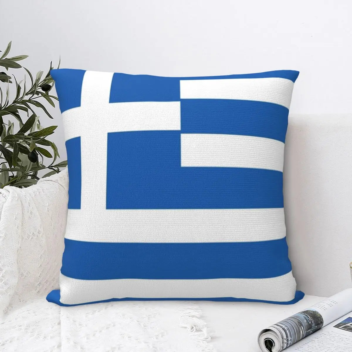 Greek Flag Square Throw Pillow Cover