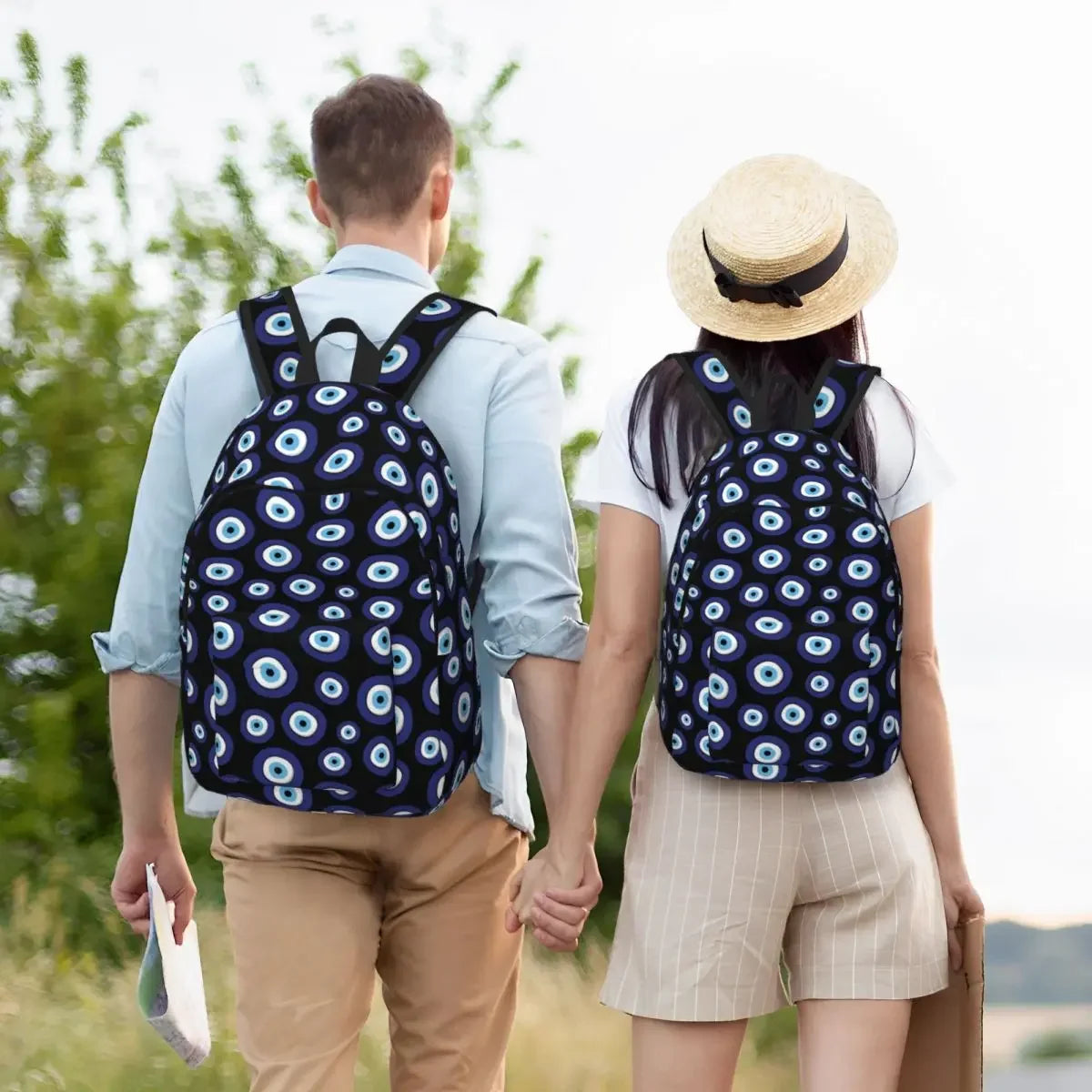 Mediterranean Evil Eye Pattern Canvas Backpacks