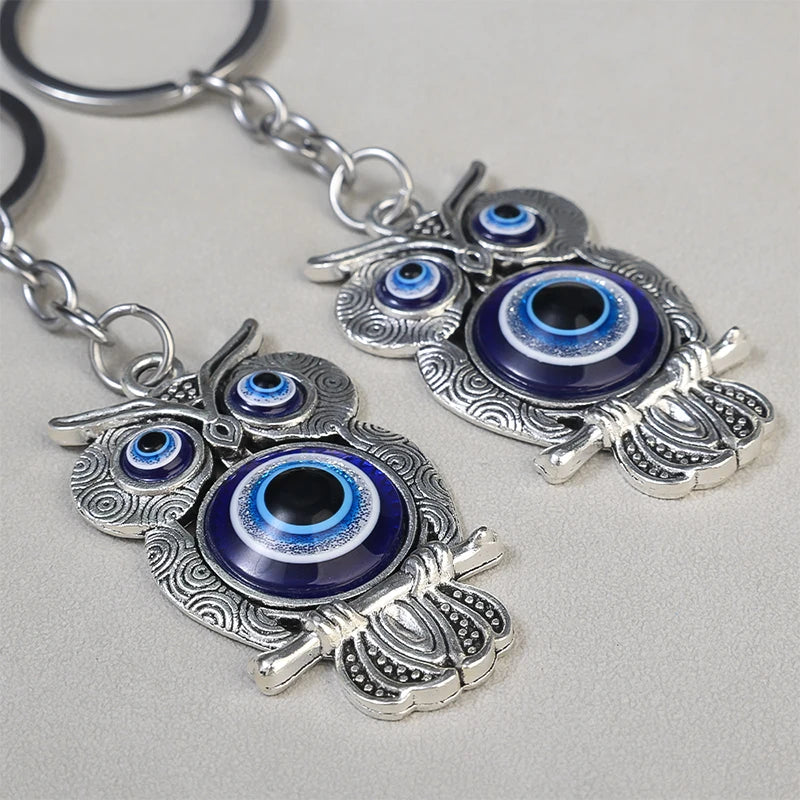 Greek Owl with 'Mati' Evil Eye Keychain