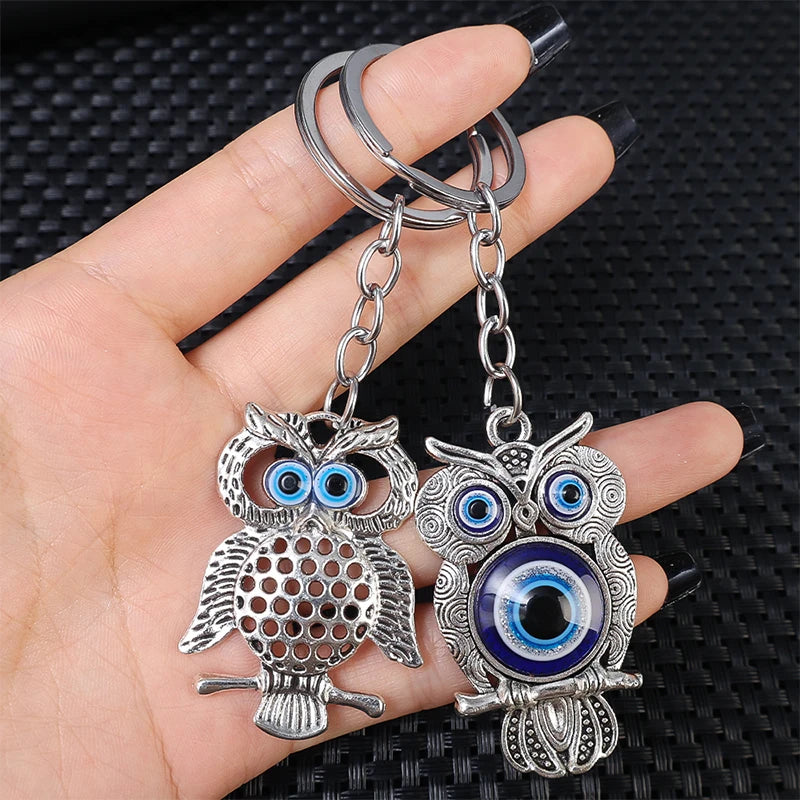 Greek Owl with 'Mati' Evil Eye Keychain