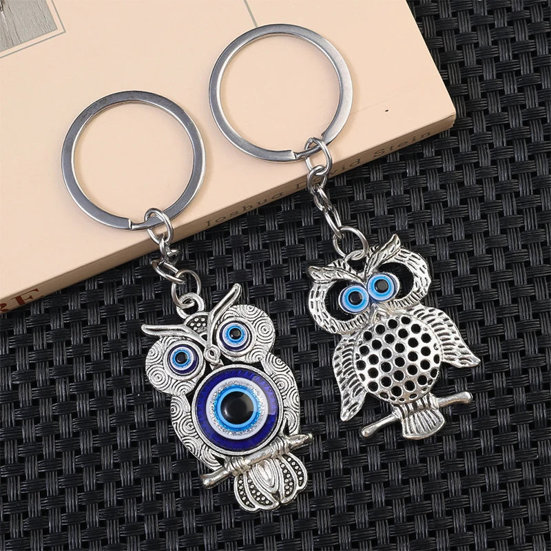 Greek Owl with 'Mati' Evil Eye Keychain