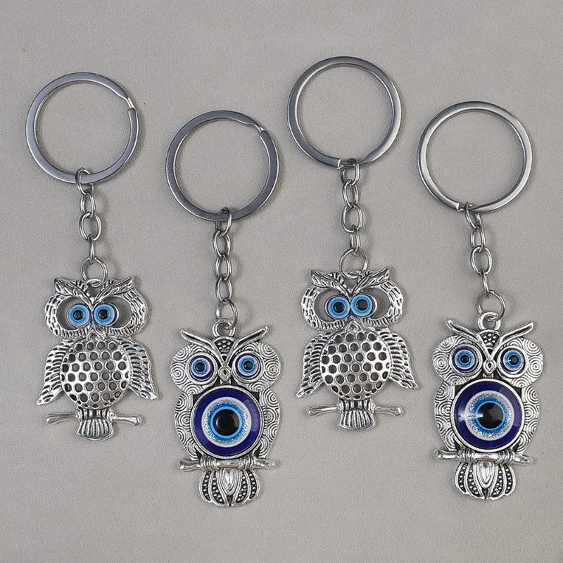 Greek Owl with 'Mati' Evil Eye Keychain