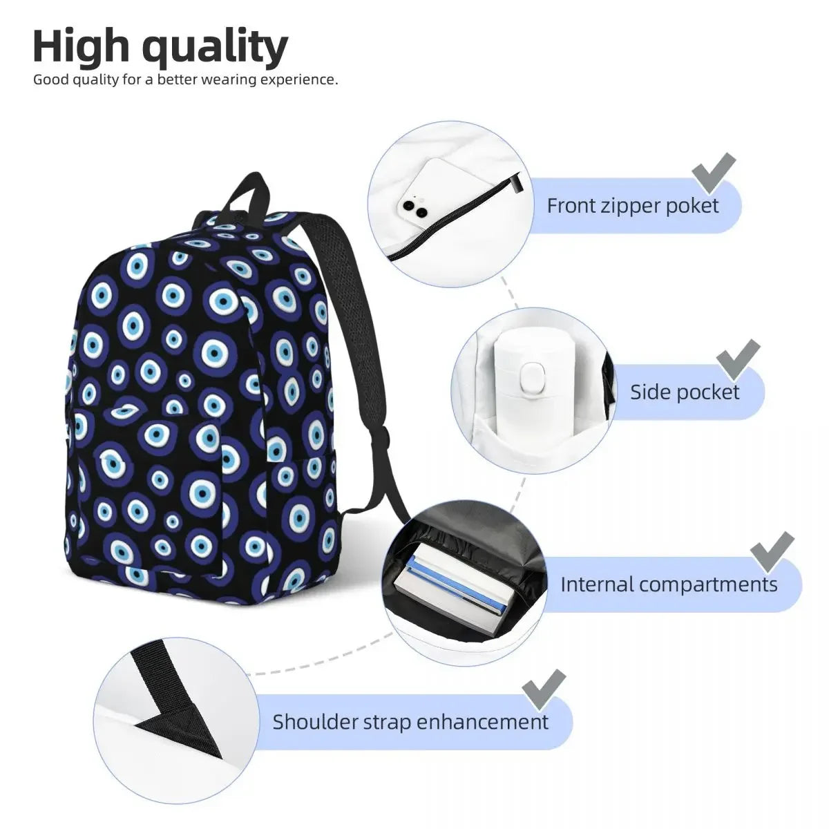 Mediterranean Evil Eye Pattern Canvas Backpacks