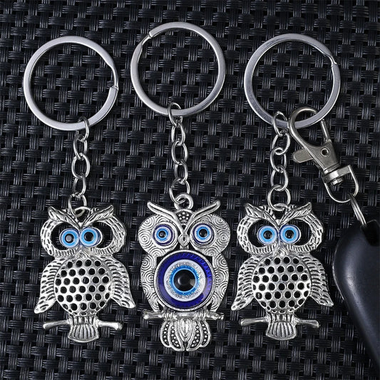 Greek Owl with 'Mati' Evil Eye Keychain