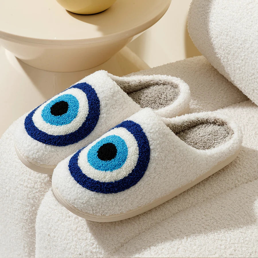 Evil Eye-Greek Mati-Blue Embroidery slippers High Quality Slippers