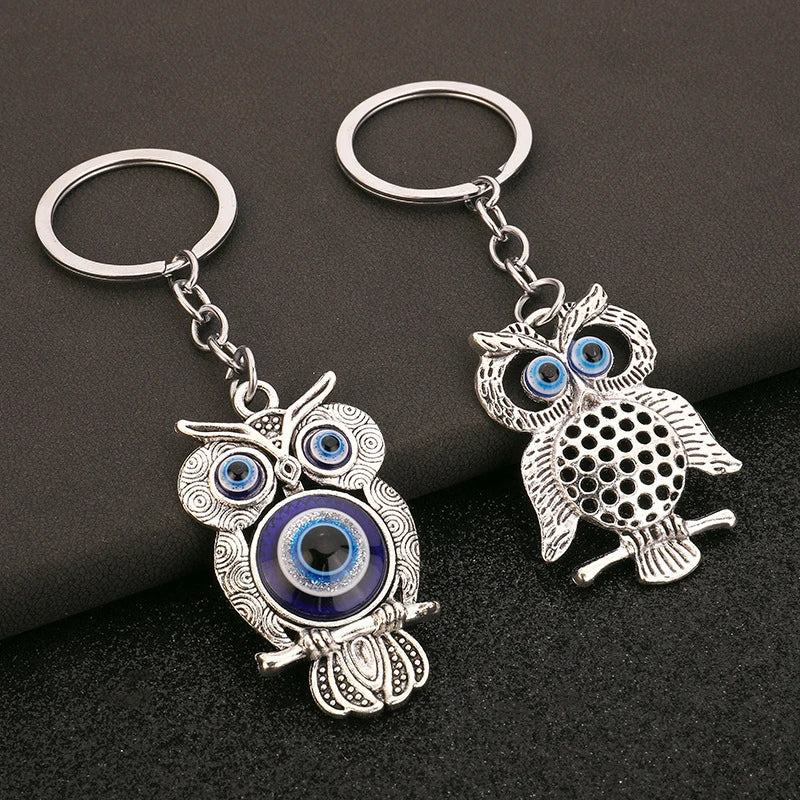 Greek Owl with 'Mati' Evil Eye Keychain